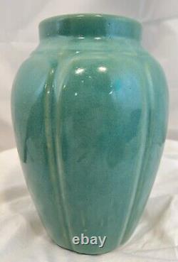 Vintage Zanesville Pottery 8 1/2 Vase 795 Arts and Crafts Green Stoneware