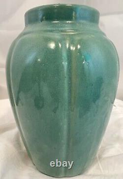 Vintage Zanesville Pottery 8 1/2 Vase 795 Arts and Crafts Green Stoneware