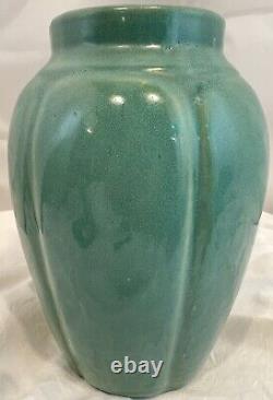 Vintage Zanesville Pottery 8 1/2 Vase 795 Arts and Crafts Green Stoneware