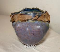 Vintage handmade Jan Jones purple glaze brutalist stoneware pottery vase pot