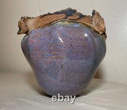 Vintage handmade Jan Jones purple glaze brutalist stoneware pottery vase pot