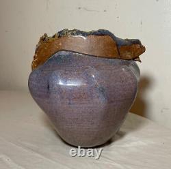Vintage handmade Jan Jones purple glaze brutalist stoneware pottery vase pot