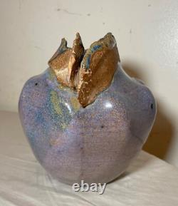 Vintage handmade Jan Jones purple glaze brutalist stoneware pottery vase pot