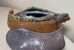 Vintage handmade Jan Jones purple glaze brutalist stoneware pottery vase pot