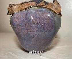 Vintage handmade Jan Jones purple glaze brutalist stoneware pottery vase pot