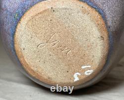 Vintage handmade Jan Jones purple glaze brutalist stoneware pottery vase pot
