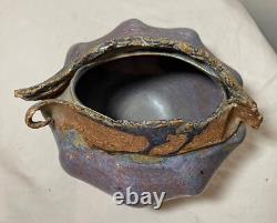 Vintage handmade Jan Jones purple glaze brutalist stoneware pottery vase pot