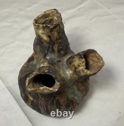 Vintage handmade brutalist American pottery anatomical heart shaped vase