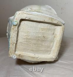Vintage handmade studio green white Brutalist signed art pottery vase sculpture
