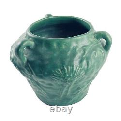 Vtg Arts & Crafts Era Cambridge Art Pottery Matte Green Three Handled Vase Pot