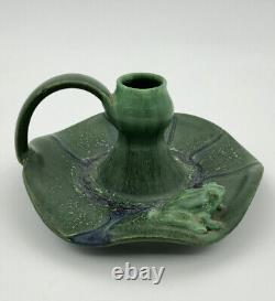 Vtg Arts & Crafts Laura Klein Green Frog Lilly Pad Candle Holder Pottery