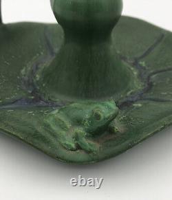 Vtg Arts & Crafts Laura Klein Green Frog Lilly Pad Candle Holder Pottery