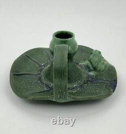 Vtg Arts & Crafts Laura Klein Green Frog Lilly Pad Candle Holder Pottery