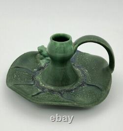 Vtg Arts & Crafts Laura Klein Green Frog Lilly Pad Candle Holder Pottery