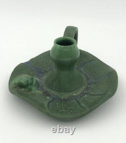 Vtg Arts & Crafts Laura Klein Green Frog Lilly Pad Candle Holder Pottery