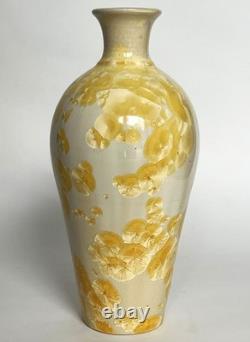 Vtg Arts & Crafts Mission Style Yellow Crystalline Porcelain Ceramic 12 Vase
