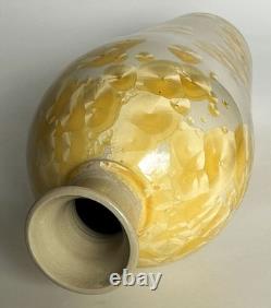 Vtg Arts & Crafts Mission Style Yellow Crystalline Porcelain Ceramic 12 Vase