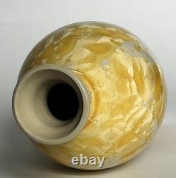 Vtg Arts & Crafts Mission Style Yellow Crystalline Porcelain Ceramic 12 Vase
