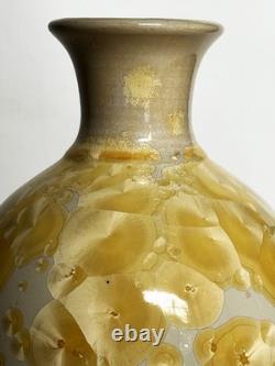 Vtg Arts & Crafts Mission Style Yellow Crystalline Porcelain Ceramic 12 Vase