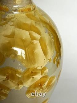 Vtg Arts & Crafts Mission Style Yellow Crystalline Porcelain Ceramic 12 Vase