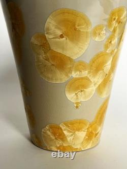 Vtg Arts & Crafts Mission Style Yellow Crystalline Porcelain Ceramic 12 Vase