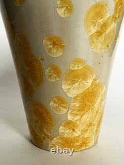 Vtg Arts & Crafts Mission Style Yellow Crystalline Porcelain Ceramic 12 Vase