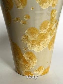 Vtg Arts & Crafts Mission Style Yellow Crystalline Porcelain Ceramic 12 Vase