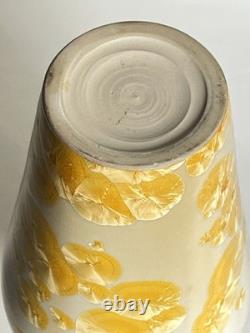 Vtg Arts & Crafts Mission Style Yellow Crystalline Porcelain Ceramic 12 Vase
