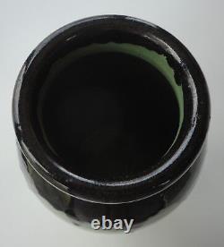 Vtg Arts Crafts Zanesville Pottery Black Overflow Drip Glaze 12 J Oil Jar Vase