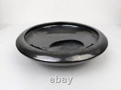 Vtg Fulper Pottery Arts Crafts Shallow Decor Bowl Mirror Black Metal Glaze 10.5