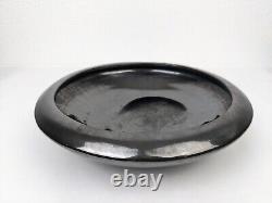 Vtg Fulper Pottery Arts Crafts Shallow Decor Bowl Mirror Black Metal Glaze 10.5