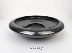 Vtg Fulper Pottery Arts Crafts Shallow Decor Bowl Mirror Black Metal Glaze 10.5