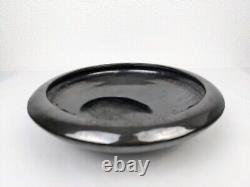 Vtg Fulper Pottery Arts Crafts Shallow Decor Bowl Mirror Black Metal Glaze 10.5