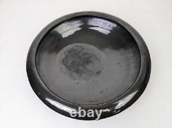Vtg Fulper Pottery Arts Crafts Shallow Decor Bowl Mirror Black Metal Glaze 10.5