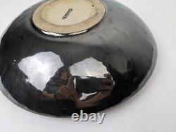 Vtg Fulper Pottery Arts Crafts Shallow Decor Bowl Mirror Black Metal Glaze 10.5