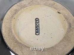 Vtg Fulper Pottery Arts Crafts Shallow Decor Bowl Mirror Black Metal Glaze 10.5