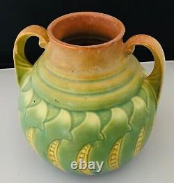 Vtg HTF Roseville Falline Green Blue 1933 Arts And Crafts Pottery Ceramic Vase