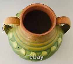 Vtg HTF Roseville Falline Green Blue 1933 Arts And Crafts Pottery Ceramic Vase