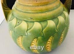 Vtg HTF Roseville Falline Green Blue 1933 Arts And Crafts Pottery Ceramic Vase