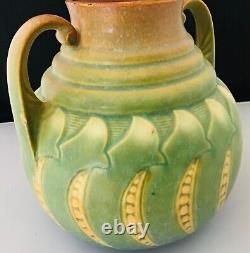 Vtg HTF Roseville Falline Green Blue 1933 Arts And Crafts Pottery Ceramic Vase