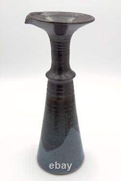 Vtg Mid-century Modern French Stoneware Art Pitcher Vase Vessel 13.5 Tall Signed