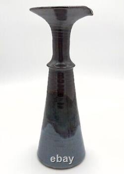 Vtg Mid-century Modern French Stoneware Art Pitcher Vase Vessel 13.5 Tall Signed