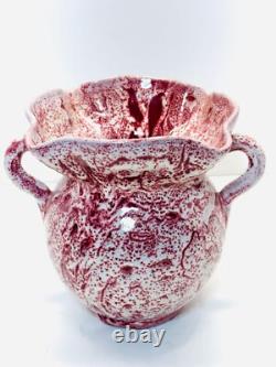 Vtg Rare A. R. Cole 6.5 x 7.5 Red White Pottery VASE Sanford, North Carolina