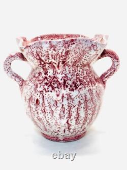 Vtg Rare A. R. Cole 6.5 x 7.5 Red White Pottery VASE Sanford, North Carolina