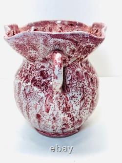 Vtg Rare A. R. Cole 6.5 x 7.5 Red White Pottery VASE Sanford, North Carolina