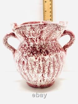 Vtg Rare A. R. Cole 6.5 x 7.5 Red White Pottery VASE Sanford, North Carolina