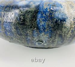 Vtg Roger Guerin Belgium Arts Crafts Art Pottery Blue Grey Mottled Bowl