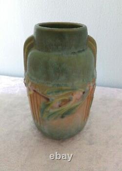 Vtg Roseville Laurel vase green brown 668-6 arts & crafts antique US made 1930s