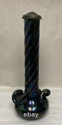 WANNOPEE POTTERY MAJOLICA GLAZED SNAKE HANDLED TALL VASE Arts & Crafts c1900 2ft