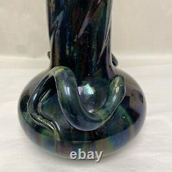 WANNOPEE POTTERY MAJOLICA GLAZED SNAKE HANDLED TALL VASE Arts & Crafts c1900 2ft